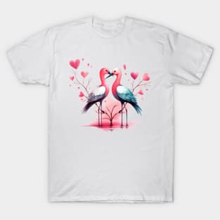 Valentine Kissing Avocet Bird Couple T-Shirt